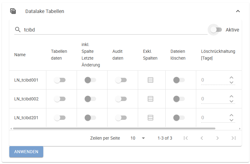 Tabelleneinstellungen